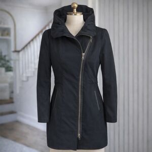 Mackage Size S Black Leather Trim Double Zipper Fall Trench Coat Small